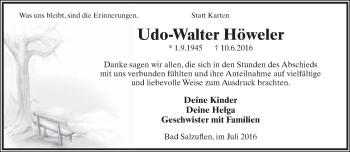 Anzeige  Udo-Walter Höweler  Lippische Landes-Zeitung