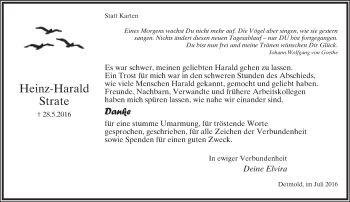 Anzeige  Heinz-Harald Strate  Lippische Landes-Zeitung