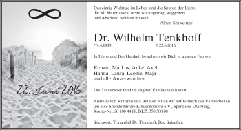 Anzeige  Wilhelm Tenkhoff  Lippische Landes-Zeitung