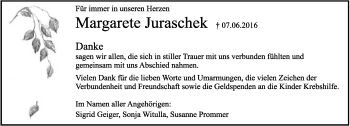 Anzeige  Margarete Jurascheck  Lippische Landes-Zeitung