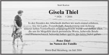 Anzeige  Gisela Thiel  Lippische Landes-Zeitung