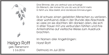 Anzeige  Helga Rott  Lippische Landes-Zeitung