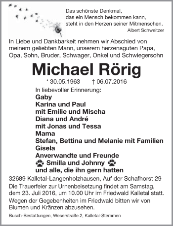 Anzeige  Michael Rörig  Lippische Landes-Zeitung