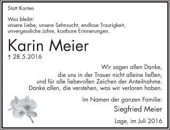 Anzeige  Karin Meier  Lippische Landes-Zeitung