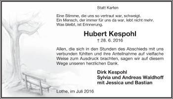 Anzeige  Hubert Kespohl  Lippische Landes-Zeitung