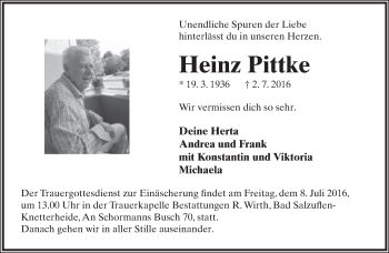 Anzeige  Heinz Pittke  Lippische Landes-Zeitung