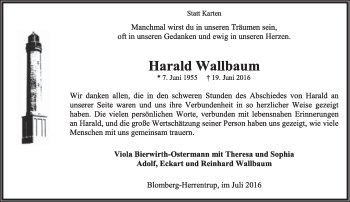 Anzeige  Harald Wallbaum  Lippische Landes-Zeitung