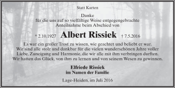 Anzeige  Albert Rissiek  Lippische Landes-Zeitung