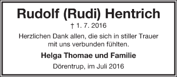 Anzeige  Rudolf Hentrich  Lippische Landes-Zeitung