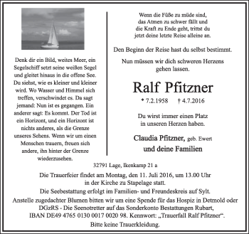 Anzeige  Ralf Pfitzner  Lippische Landes-Zeitung