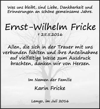 Anzeige  Ernst-Wilhelm Fricke  Lippische Landes-Zeitung