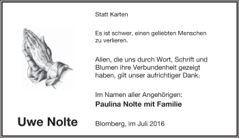 Anzeige  Uwe Nolte  Lippische Landes-Zeitung