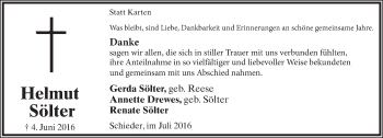Anzeige  Helmut Sölter  Lippische Landes-Zeitung