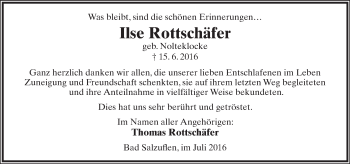 Anzeige  Ilse Rottschäfer  Lippische Landes-Zeitung