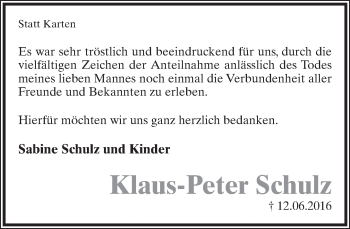 Anzeige  Klaus-Peter Schulz  Lippische Landes-Zeitung