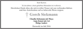 Anzeige  Gorch Siekmann  Lippische Landes-Zeitung