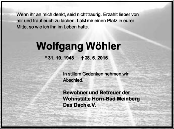 Anzeige  Wolfgang Wöhler  Lippische Landes-Zeitung