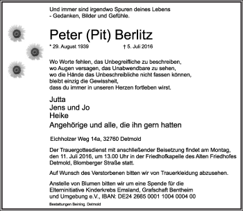 Anzeige  Peter Berlitz  Lippische Landes-Zeitung