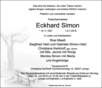 Anzeige  Eckhard Simon  Lippische Landes-Zeitung