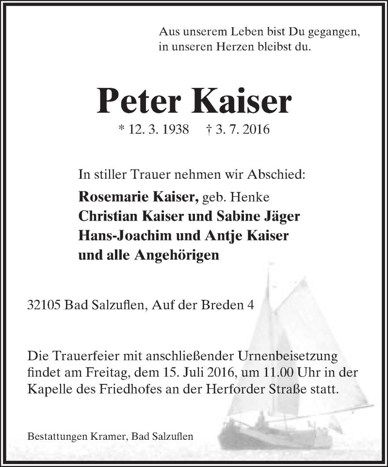 achterzijde Kruiden Ontwikkelen Traueranzeigen von Peter Kaiser | LZ-Trauer