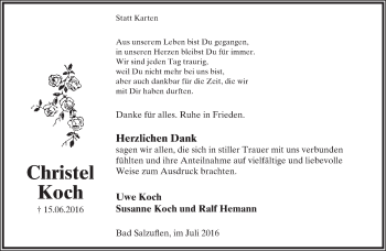 Anzeige  Christel Koch  Lippische Landes-Zeitung