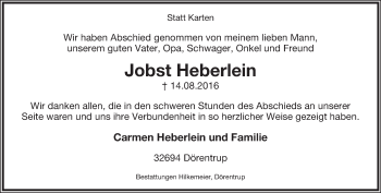 Anzeige  Jobst Heberlein  Lippische Landes-Zeitung