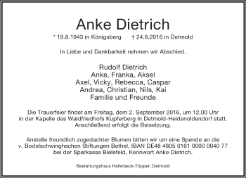 Anzeige  Anke Dietrich  Lippische Landes-Zeitung