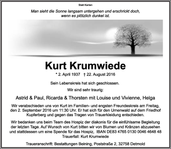 Anzeige  Kurt Krumwiede  Lippische Landes-Zeitung