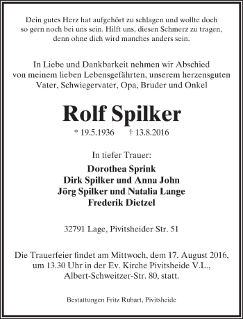 Anzeige  Rolf Spilker  Lippische Landes-Zeitung