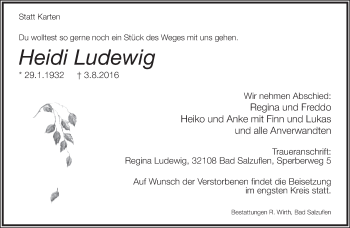 Anzeige  Heidi Ludewig  Lippische Landes-Zeitung
