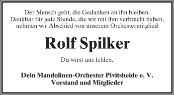 Anzeige  Rolf Spilker  Lippische Landes-Zeitung
