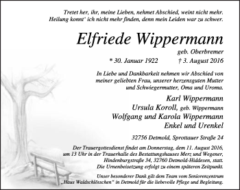 Anzeige  Elfriede Wippermann  Lippische Landes-Zeitung