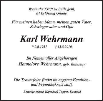 Anzeige  Karl Wehrmann  Lippische Landes-Zeitung