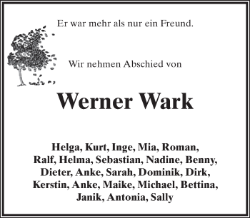 Anzeige  Werner Wark  Lippische Landes-Zeitung
