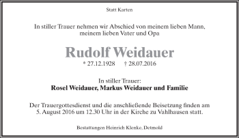 Anzeige  Rudolf Weidauer  Lippische Landes-Zeitung