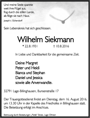 Anzeige  Wilhelm Siekmann  Lippische Landes-Zeitung