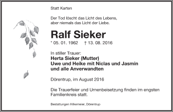 Anzeige  Ralf Sieker  Lippische Landes-Zeitung