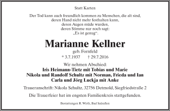 Anzeige  Marianne Kellner  Lippische Landes-Zeitung
