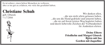 Anzeige  Christiane Schuh  Lippische Landes-Zeitung