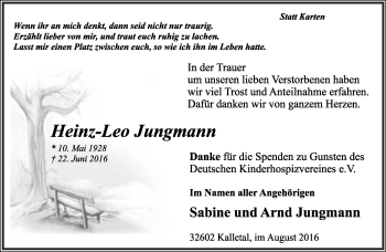 Anzeige  Heinz-Leo Jungmann  Lippische Landes-Zeitung