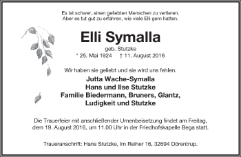 Anzeige  Elli Symalla  Lippische Landes-Zeitung