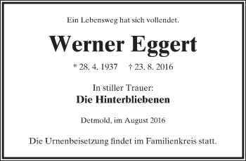 Anzeige  Werner Eggert  Lippische Landes-Zeitung