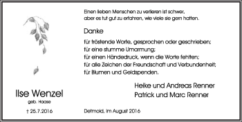 Anzeige  Ilse Wenzel  Lippische Landes-Zeitung