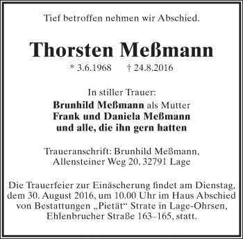 Anzeige  Thorsten Meßmann  Lippische Landes-Zeitung