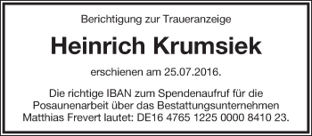 Anzeige  Heinrich Krumsiek  Lippische Landes-Zeitung