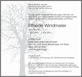 Anzeige  Elfriede Windmeier  Lippische Landes-Zeitung