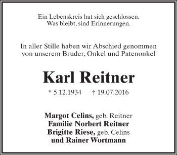 Anzeige  Karl Reitner  Lippische Landes-Zeitung