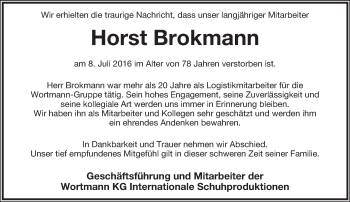 Anzeige  Horst Brokmann  Lippische Landes-Zeitung