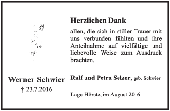 Anzeige  Werner Schwier  Lippische Landes-Zeitung