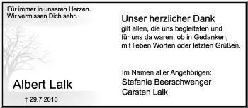 Anzeige  Albert Lalk  Lippische Landes-Zeitung